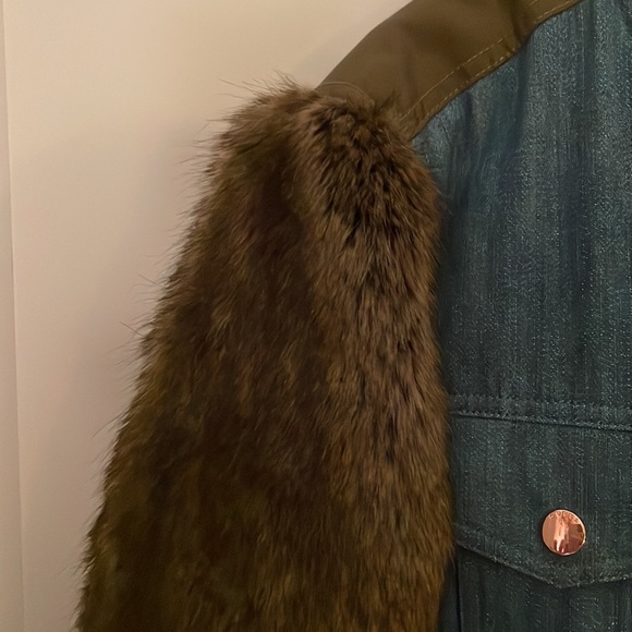 Guess Faux Fur Denim Color Block Coat - Picture 4 of 11